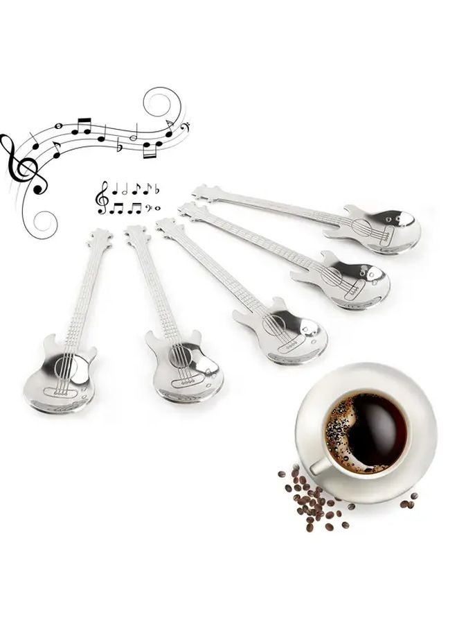 5PCS Silvery Mirror Polished 304 Stainless Steel Creative Guitar Spoon Dessert Coffee Stirring Ice Cream Scoop - Image 1